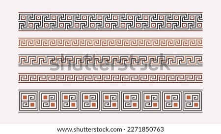 Greek key ornaments collection. Colored meander pattern set. Repeating geometric meandros motif. Greek fret design. Ancient decorative border. Vector decoration Royalty-Free Stock Photo #2271850763