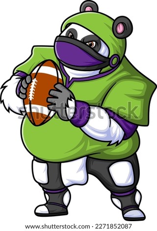 the panda mascot of American football complete with player clothe of illustration
