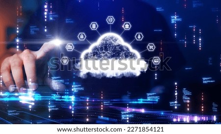 Cloud and edge computing technology concept with cybersecurity data protection system. People choose cloud computing services to upload and store document files of various sizes as needed. Royalty-Free Stock Photo #2271854121
