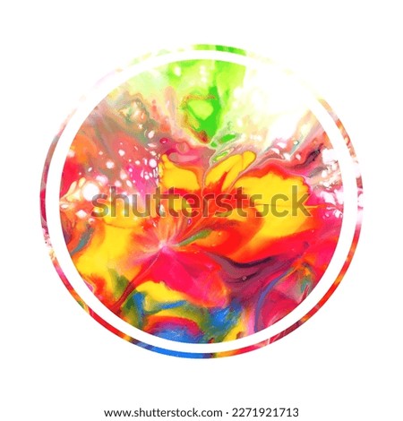 Watercolour drawing abstract multicolor round on white background. Orange, yellow, red, green, blue in wonderful flowing movement. For textile prints, cards, logo, background, scrapbooking, stickers. 