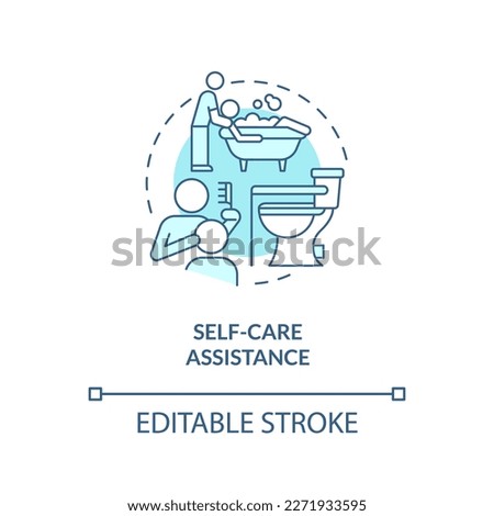 Self-care assistance blue concept icon. Personal care and companionship service abstract idea thin line illustration. Isolated outline drawing. Editable stroke. Arial, Myriad Pro-Bold fonts used Royalty-Free Stock Photo #2271933595