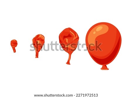 Rubber balloon blowing process. Uninflated latex ballon isolated on white background. Cartoon decorative element for birthday. Vector illustration