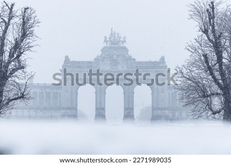 The Parc du Cinquantenaire in Brussels, Belgium under the snow  Royalty-Free Stock Photo #2271989035