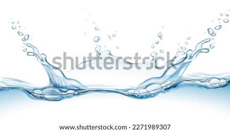 Transparent realistic vector water splash with drops on light background