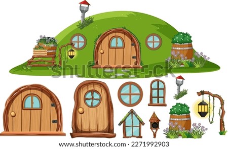 Set of hobbit house element decoration illustration