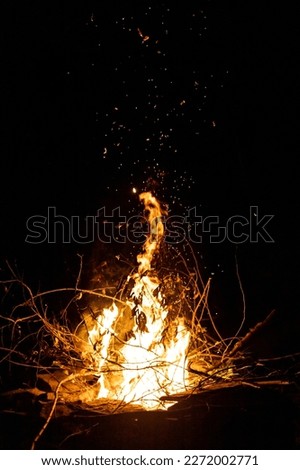 Fire flames at night. Big bonfire on black background. Royalty-Free Stock Photo #2272002771