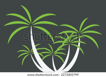 Tree. Palm trees, coconut trees, with shade. Set tropical palm trees with leaves, mature and young plants, black silhouettes. Vector illustration