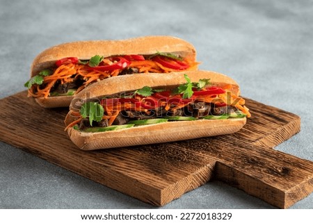 Banh mi, vietnamese sandwich, side view, selective focus. Royalty-Free Stock Photo #2272018329
