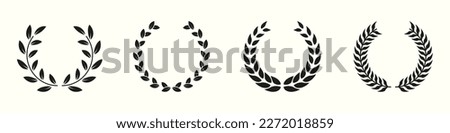 Circle Leaf Award for Winner Glyph Pictogram. Victory and Prize Sign. Laurel Wreath Silhouette Icon Set. Triumph Emblem. Vintage Olive Leaves Symbol. Champion's Trophy. Isolated Vector Illustration.