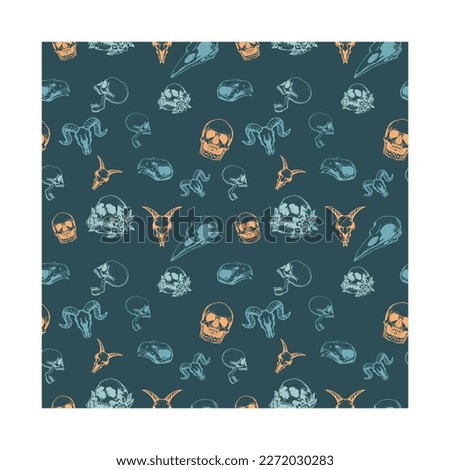 Seamless pattern skull doodle hand draw style