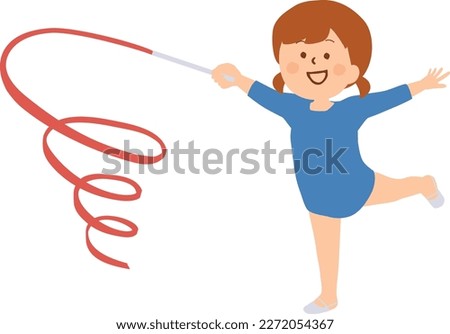 Clip art of girl practicing rhythmic gymnastics ribbon