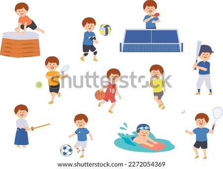 Clip art of boy enjoying sports