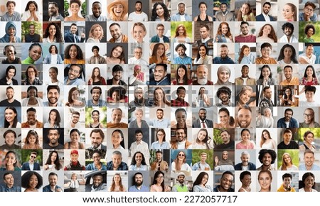 Human lifestyle concept. Collection of cheerful closeup photos of diverse men and women various ages and occupations, multiracial people posing indoors and outdoors, collage Royalty-Free Stock Photo #2272057717
