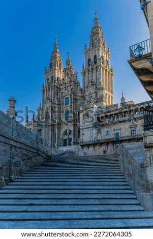 View of the cathedral of Santiago de Compostela in the province of A Coruna, in Galicia, Spain. Royalty-Free Stock Photo #2272064305
