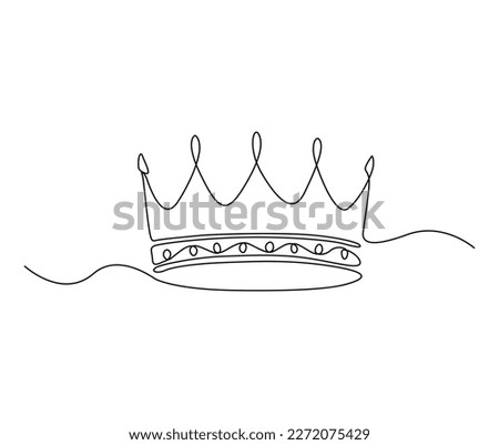 Continuous one line drawing of royal crown. Simple king crown line art design. Editable active stroke vector.