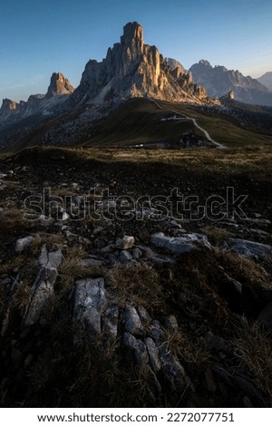 Picture of Mount Ra Gusela at sunrise at the beginning of fall, Cortina d'Ampezzo, Italy