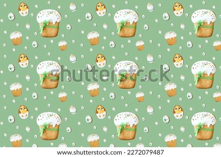Traditional pasca, Easter painted eggs. Green background. Seamless pattern