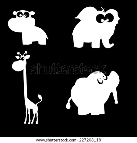 Funny cartoon animals silhouettes. Made in vector