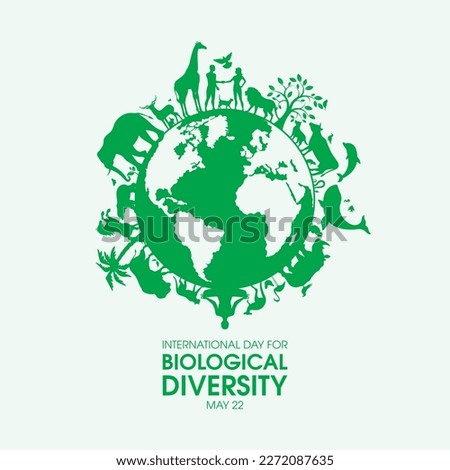 International Day for Biological Diversity vector illustration. Planet Earth with animals and humans green silhouette icon vector. Wildlife animals silhouette. Fauna and flora symbol. May 22 each year Royalty-Free Stock Photo #2272087635