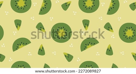 Kiwi fruits vector seamless pattern. Green kiwi fruit decorative background. Tropical fresh kiwi vector design for fabric, paper, wallpaper, cover, interior decor, and other use. Vector illustration Royalty-Free Stock Photo #2272089827