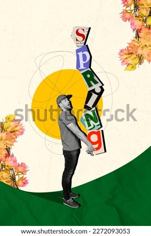 Popular stylized picture pic image photo portrait young delivery guy carry spring order fragrance products recycle painting drawing background