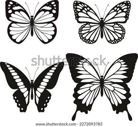 Butterfly black and white vector icon set
