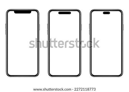 Smartphone similar to iphone 15 with blank white screen for Infographic Global Business Marketing Plan, mockup model similar to Phone isolated Background of digital investment economy - Clipping Path