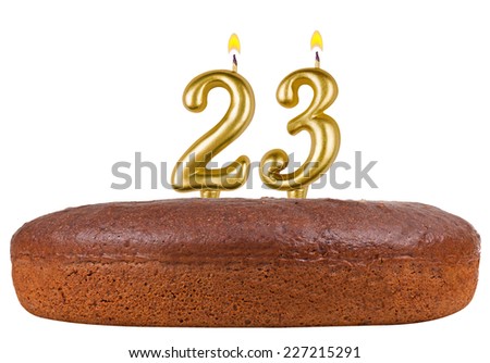 birthday cake with candles number 23 isolated on white background