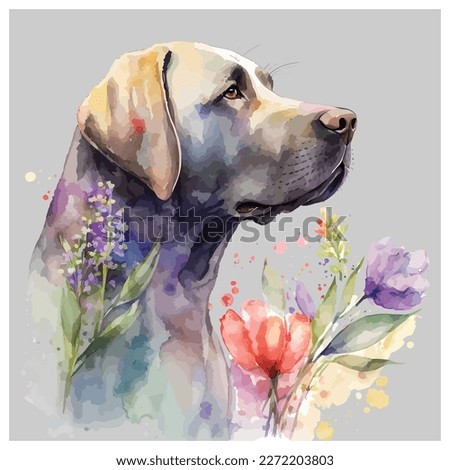 The Labrador Retriever Watercolor. Color, vector drawing portrait of a Labrador in watercolor style. Digital vector drawing.