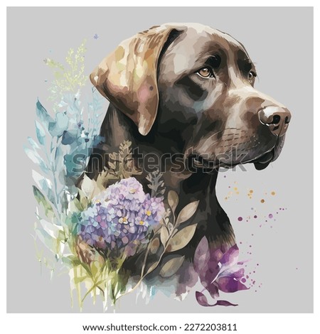 The Labrador Retriever Watercolor. Color, vector drawing portrait of a Labrador in watercolor style. Digital vector drawing.
