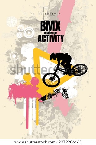 Active man. BMX rider in abstract sport background, vector.