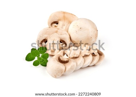 Sliced Champignons, close-up, isolated on white background