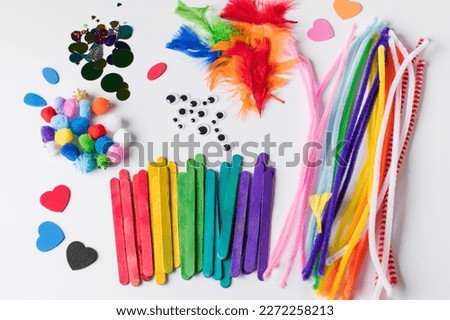 A set of various and colorful materials for children's crafts. Children's craft, artistic development of children Royalty-Free Stock Photo #2272258213