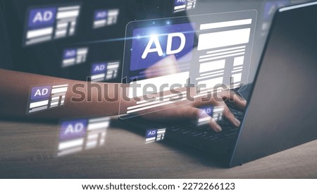 Online programmatic advertising in feed on computer screen. Optimize advertisement target optimize click through rate and conversion. Ads dashboard digital marketing strategy analysis for branding . Royalty-Free Stock Photo #2272266123