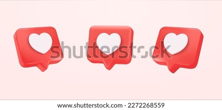 3d  Heart textbox, heart icon, love social media notification, love icon for instagram on the chat box. Set Like heart icon on a red pin. Set of heart in speech bubble icon. 3d vector illustration Royalty-Free Stock Photo #2272268559