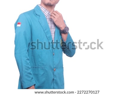 man posing wearing green suit. isolated white background photo editing use. negative space, indoor studio