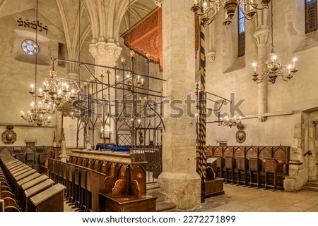 Interior of the Old-New Synagogue in the jewish district of Prague, Czech Republic. Royalty-Free Stock Photo #2272271899