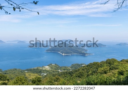 Landscape of islands on the seto inland sea , view from Mt. shiude at shonai peninsula , mitoyo city, kagawa, shikoku, japan Royalty-Free Stock Photo #2272282047