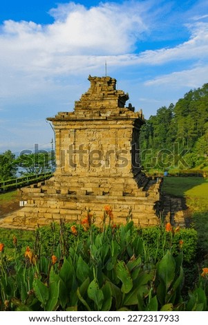 Gedong songo temple site in the morning with blue sky