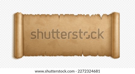 Old paper or parchment scroll. Ancient papyrus texture. Empty antique manuscript with rolled edges isolated on transparent background, vector realistic illustration Royalty-Free Stock Photo #2272324681