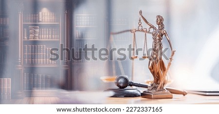 lawyer lady justice library Brown wooden background, The Statue of Justice or Iustitia, Justitia the Roman goddess of Justice, contract Legal law, advice and justice concept. Royalty-Free Stock Photo #2272337165