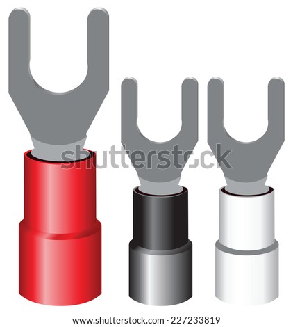 Insulated electrical components Terminal Spade for screw mounting wires. Vector illustration.