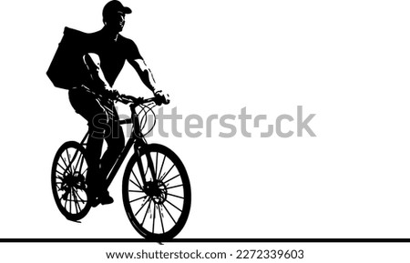 Silhouette of food delivery boy on bicycle, Courier with Food Backpack. Stock Vector, Bicycle courier Images