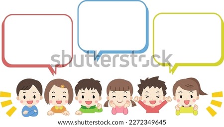 Frame illustration of a child with a speech bubble and a smile