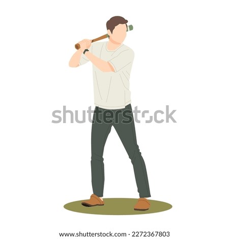 young man with cap posing with baseball bat isolated illustration