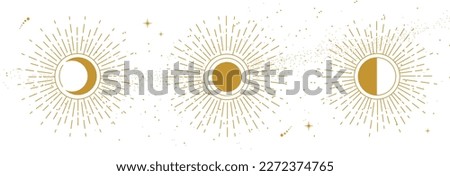 Modern magic witchcraft card with moon phases or sun and moon sign. Pagan moon symbol. Vector illustration Royalty-Free Stock Photo #2272374765