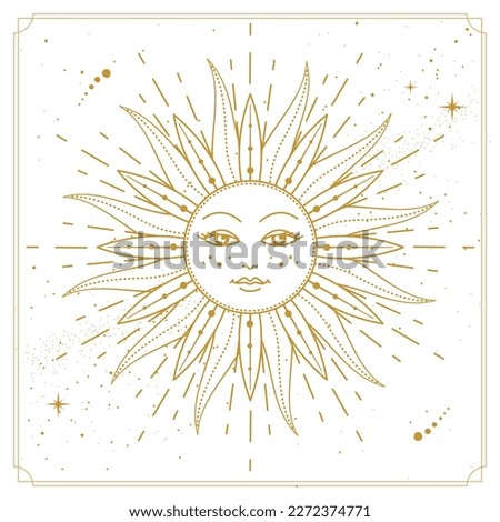 Modern magic witchcraft card with astrology sun sign with human face.Vector illustration of sun with human face
