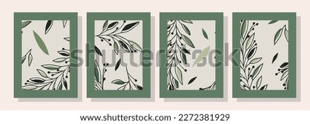 Botanical wall art vector set. Boho foliage line art drawing with  abstract shape.  Abstract Plant Art design for print, cover, wallpaper, Minimal and  natural wall art.