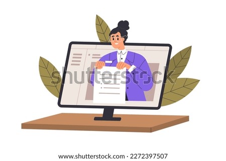 Electronic documents and digital government concept. Online business, getting official papers through internet, web service, technology. Flat vector illustration isolated on white background Royalty-Free Stock Photo #2272397507