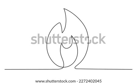 Fire continuous single art line drawing. Flame shape, bonfire, gas icon. Vector outline illustration